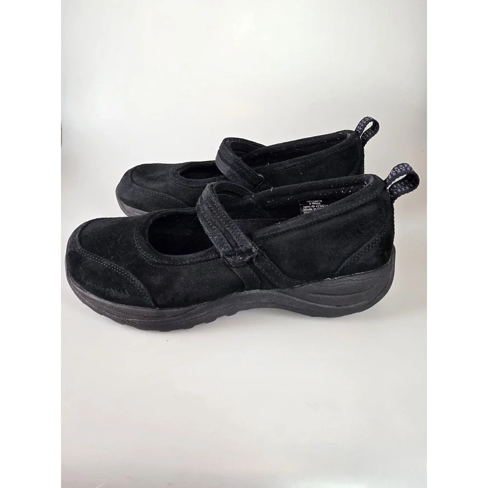 LL Bean Comfort Mocs Mary Jane Black Sz 9w 278614 Hook & Loop